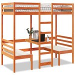 ZNTS Loft Bed Frame with Desk and Chairs Wax Brown 80x200cm Solid Wood Pine 3308558