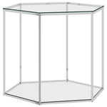 ZNTS Coffee Table Silver 60x53x50 cm Stainless Steel and Glass 289039