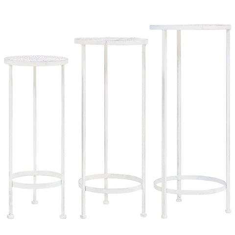 Plant Stand Set 3 Pieces Vintage Style Metal Antique White 245937
