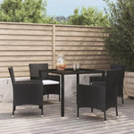 ZNTS 5 Piece Garden Dining Set with Cushions Black Poly Rattan 3187451