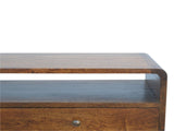 Solid Wood Curved Chestnut Console Table, 2 Drawers, 1 Open Slot, Dark Brown B2743P403023
