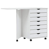 Rolling Cabinet with Desk MOSS White Solid Wood Pine 355901