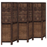 Room Divider 6 Panels Dark Brown Solid Wood Paulownia 358713