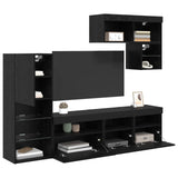 TV Wall Units Wall-mounted 6 pcs Black Oak Engineered Wood 3402976