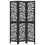 Room Divider 3 Panels Black Solid Wood Paulownia 358750