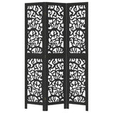 Room Divider 3 Panels Black Solid Wood Paulownia 358750