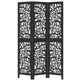 Room Divider 3 Panels Black Solid Wood Paulownia 358750