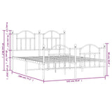 Metal Bed Frame without Mattress with Footboard White 135x190cm 353505