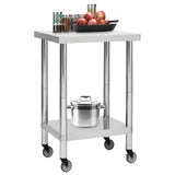 Kitchen Work Table with Wheels 60x60x85 cm Stainless Steel 51633
