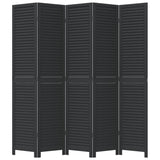 Room Divider 5 Panels Black Solid Wood Paulownia 358855
