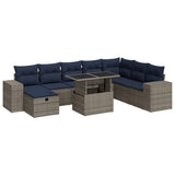 9 Piece Garden Sofa Set with Cushions Brown Poly Rattan Acacia 3327961