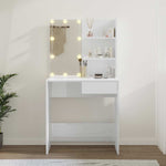 Dressing Table with LED High Gloss White 74.5x40x141 cm 808807