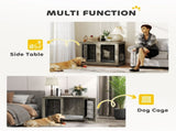 Indoor Dog Crate Furniture End Table with Soft Washable Cushion, Lockable Front Door, for Large Dogs T3398P376378