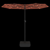 Double-Head Garden Parasol with LEDs Terracotta 316x145 cm 362974