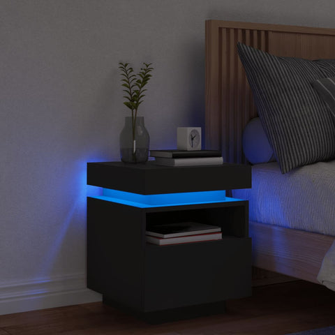 ZNTS Bedside Cabinet with LED Lights Black 40x39x48.5 cm 836786