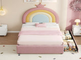 3ft Single Upholstered Bed with Adjustable Rainbow Crown Headboard, Soft Velvet Bed Frame with N652P391209P