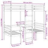 ZNTS Loft Bed Frame with Desk and Chairs Wax Brown 90x190cm Solid Wood Pine 3308561