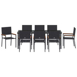 Garden Dining Set with Cushion 9 pcs Black Poly Rattan 3379708