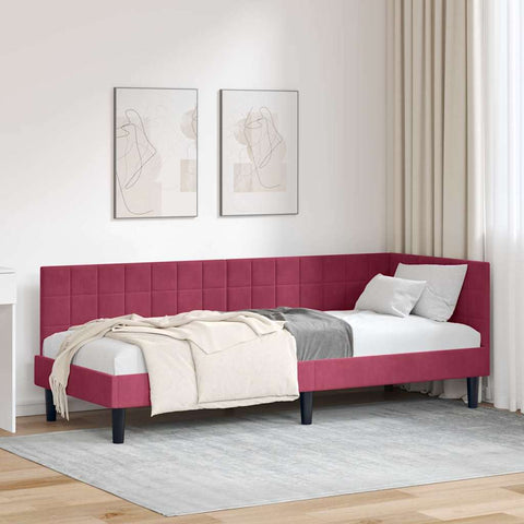 Corner Bed Frame with Headboard Wine red 80 x 200 cm Velvet 42016412