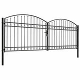 Fence Gate Double Door with Arched Top Steel 400x125 cm Black 143093