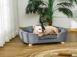 Dog Sofa Bed Pet Chair Couch with Water Resistant Fabric, Kitten Lounge with Soft Cushion, Wooden T3398P425257