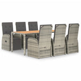 7 Piece Garden Dining Set Grey Poly Rattan&Solid Wood Acacia 3157631