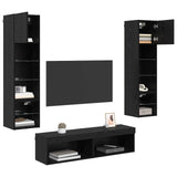 TV Wall Unit Wall-mounted 6 pcs Black Oak Engineered Wood 3402934