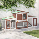 Outdoor Large Rabbit Hutch Brown and White 201x45x85 cm Wood 170844