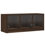 TV Cabinet with Glass Doors Brown Oak 102x37x42 cm 836412