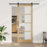 Sliding Door Natural 83 x 232 cm Solid Pine Wood and Glass 3332337