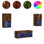 4 Piece TV Wall Cabinets with LED Lights Smoked Oak 3216573