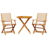 ZNTS 3 Piece Bistro Set Beige Fabric and Solid Wood 3281859