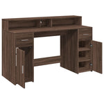 Desk with LED Lights Brown Oak 140x55x91 cm Engineered Wood 3309426