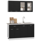 ZNTS 4 Piece Kitchen Cabinet Set Black Engineered Wood 3067656