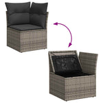 ZNTS 11 Piece Garden Sofa Set with Cushions Grey Poly Rattan Acacia 3327539