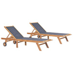 Folding Sun Loungers with Wheels 2 pcs Solid Teak and Textilene 3073000