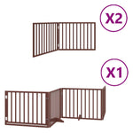 Dog Gate with Door Foldable 8 Panels Brown 640 cm Poplar Wood 3155578