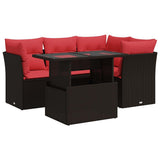 5 Piece Garden Sofa Set with Cushions Brown Poly Rattan Acacia 3326155