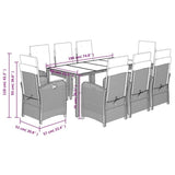 9 Piece Garden Dining Set with Cushions Black Poly Rattan 3212455