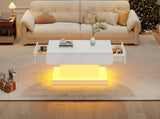 High-gloss Coffee Table with 2 drawers, LED lights, Modern Centre Table, Sofa Side Table, Tea Table N605P374205W
