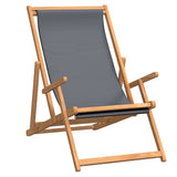 Beach Chair Grey Solid Teak Wood, Polyester Standard Foldable 317698