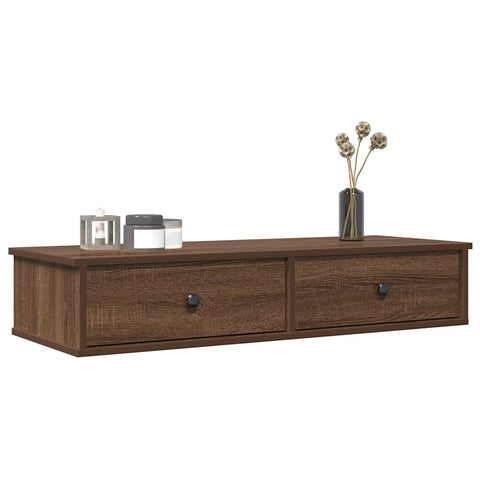 ZNTS Wall Shelf with Drawers Brown Oak 100x37.5x19 cm Engineered Wood 859965