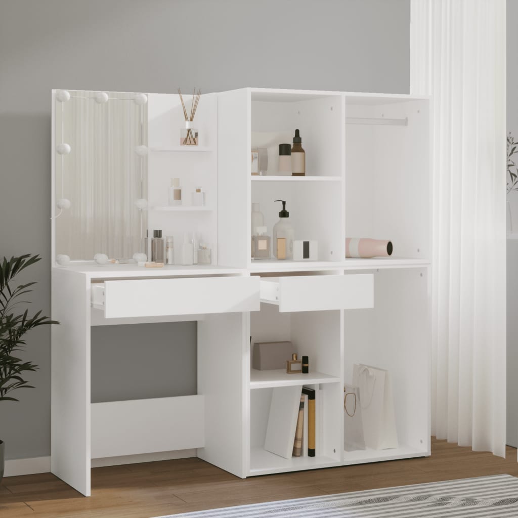 ZNTS LED Dressing Table with 2 Cabinets White Engineered Wood 3082026 ...