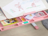 Kids Desk and Chair Set, with Storage Shelves, Washable Cover, for Ages 3-12 Years - Pink T3398P347715