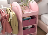 Kids Clothes Rail with Storage Shelf, Boxes, Mirror for Bedroom, Nursery, Pink T3398P347990