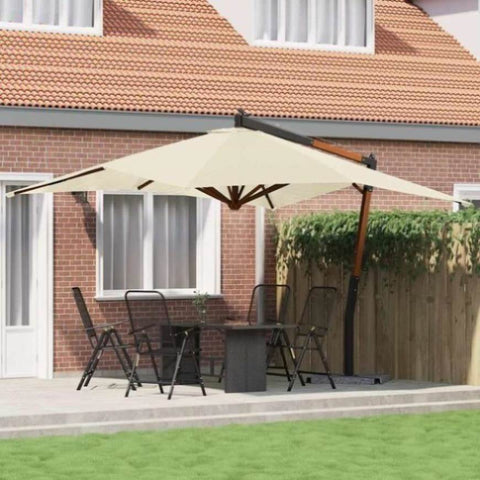 Cantilever Garden Parasol with Wooden Pole 400x300 cm Sand White 318429