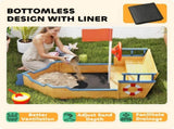 Kids Sand Pit, Children Pirate Ship Sandbox with Bench, Bottom Liner, Seat, Natural Wood Tone T3398P547939