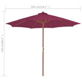 Garden Parasol with Wooden Pole 300 cm Bordeaux Red 44497
