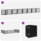 Dog Gate with Door Foldable 15 Panels Black 750 cm Poplar Wood 3155599