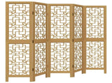 Room Divider 5 Panels Brown Solid Wood Paulownia 358869